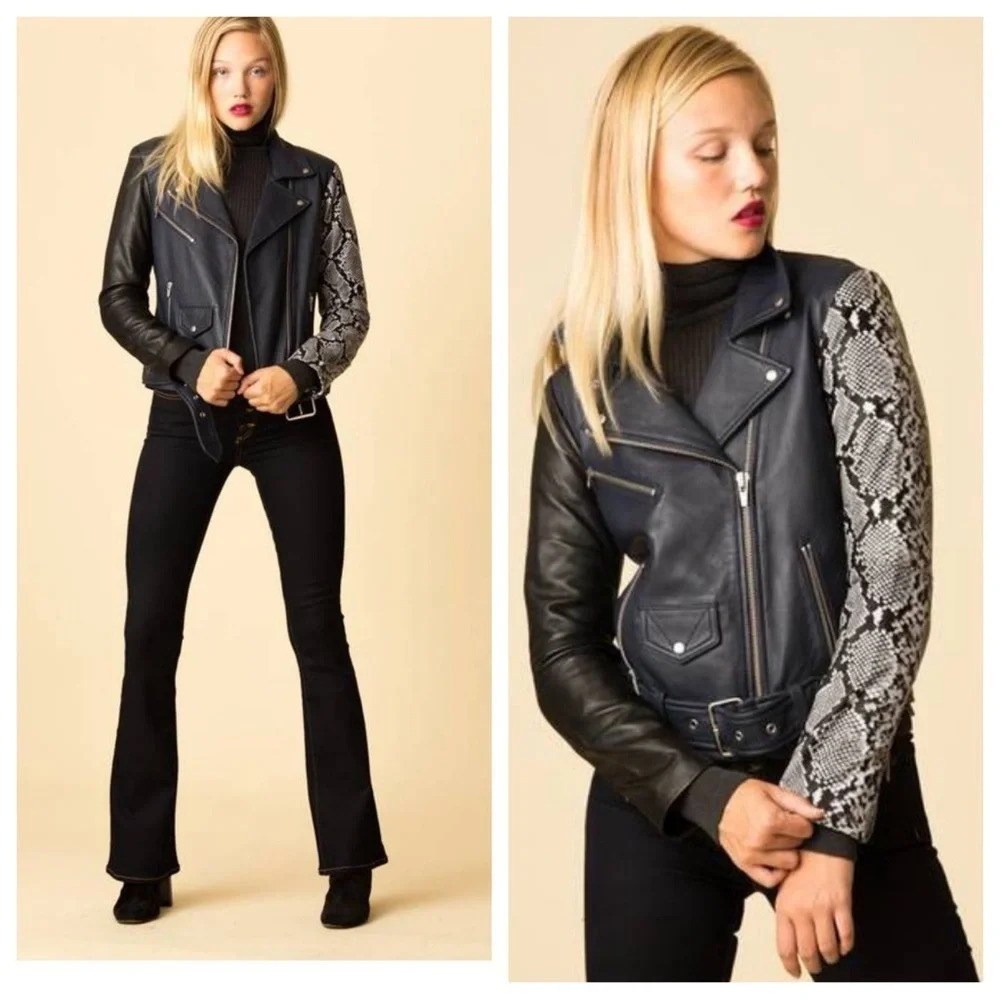 Veda Jayne $1100 leather snakeskin moto jacket 17324